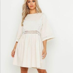 Plus Crochet Lace Linen Smock Dress
